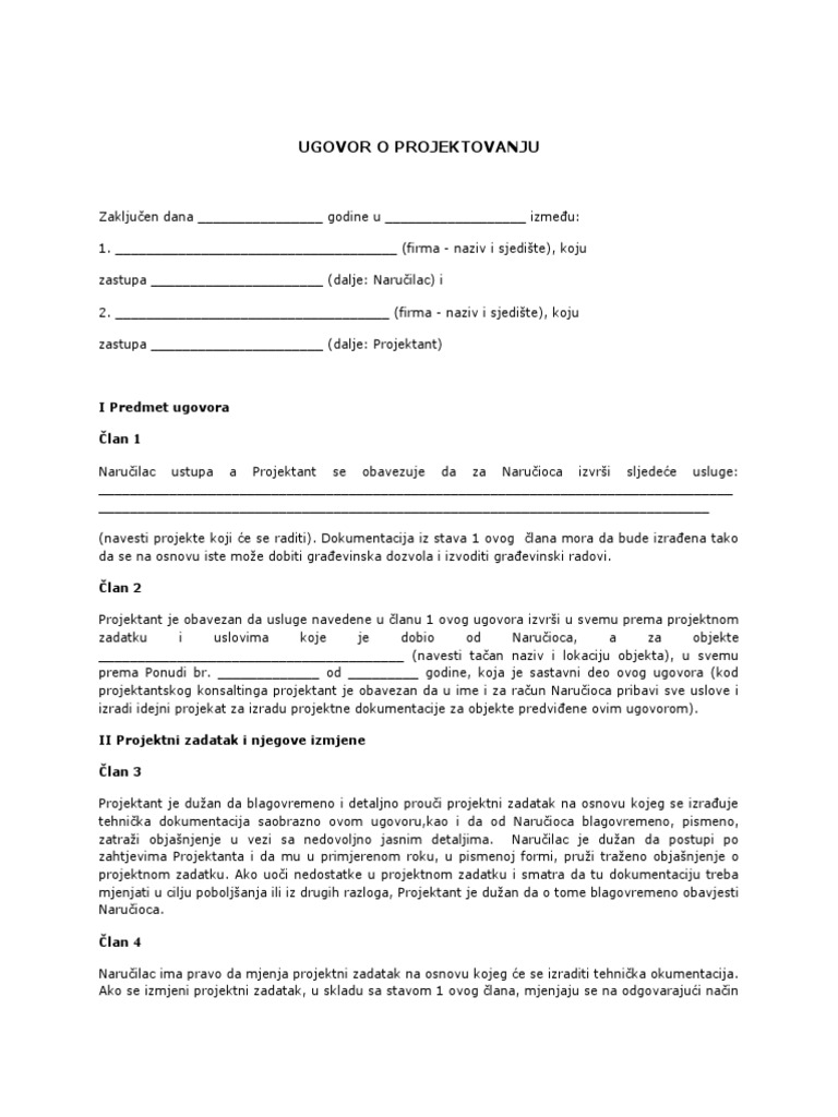 Ugovor o Projektovanju II | PDF