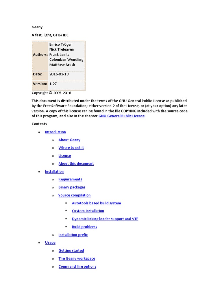 Geany A Fast, Light, GTK+ IDE o o o o PDF Keyboard Shortcut