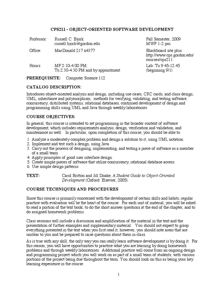 syllabus | Software Development | Object Oriented Programming