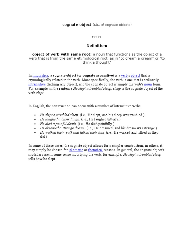 Cognate Object | PDF | Language Arts & Discipline