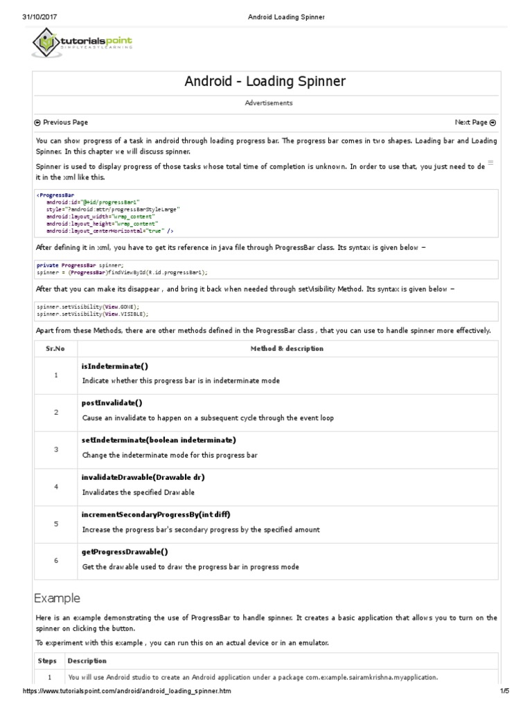 Android Loading Spinner PDF Mobile App Application Software