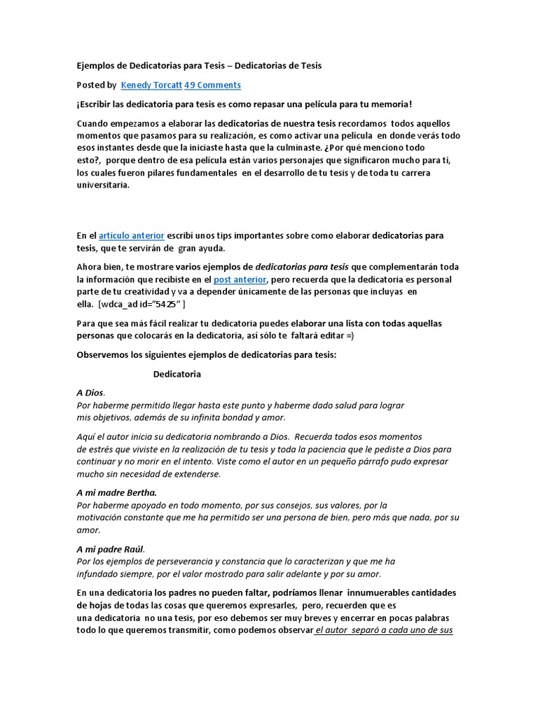 Ejemplos de Dedicatorias para Tesis | PDF | Amor | Science
