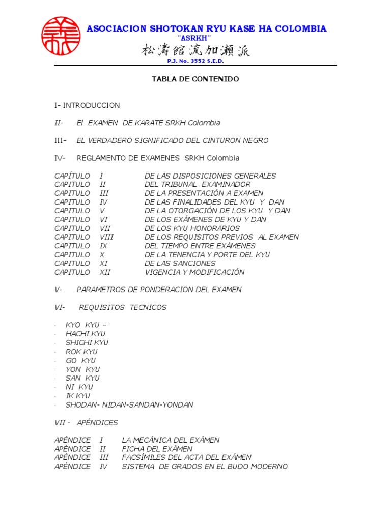 Reglamento Examinacion PDF Kárate Shotokan
