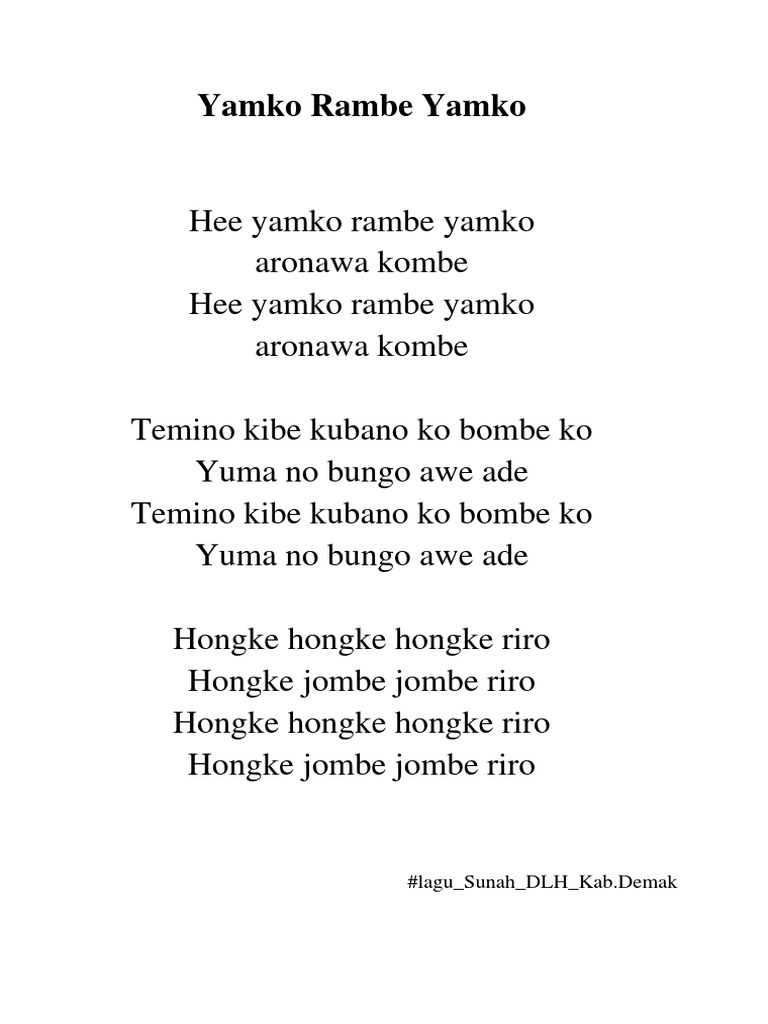 Yamko Rambe Yamko Lyrics Analysis | PDF
