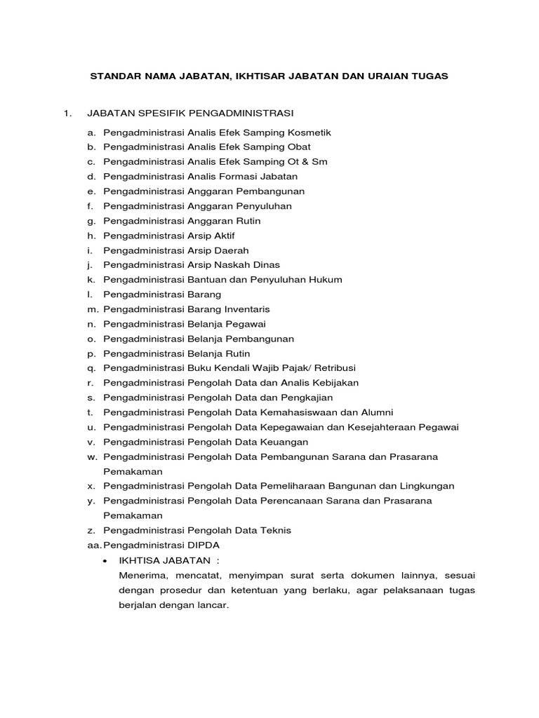 Standar Nama dan Tugas Jabatan | PDF