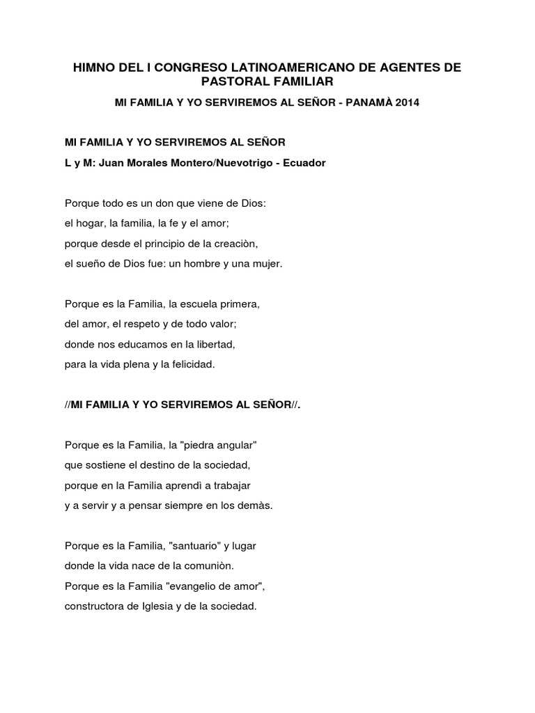 Himno Letra Mi Familia y Yo 2