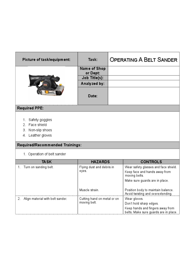 Belt Sander PDF Personal Protective Equipment Glove