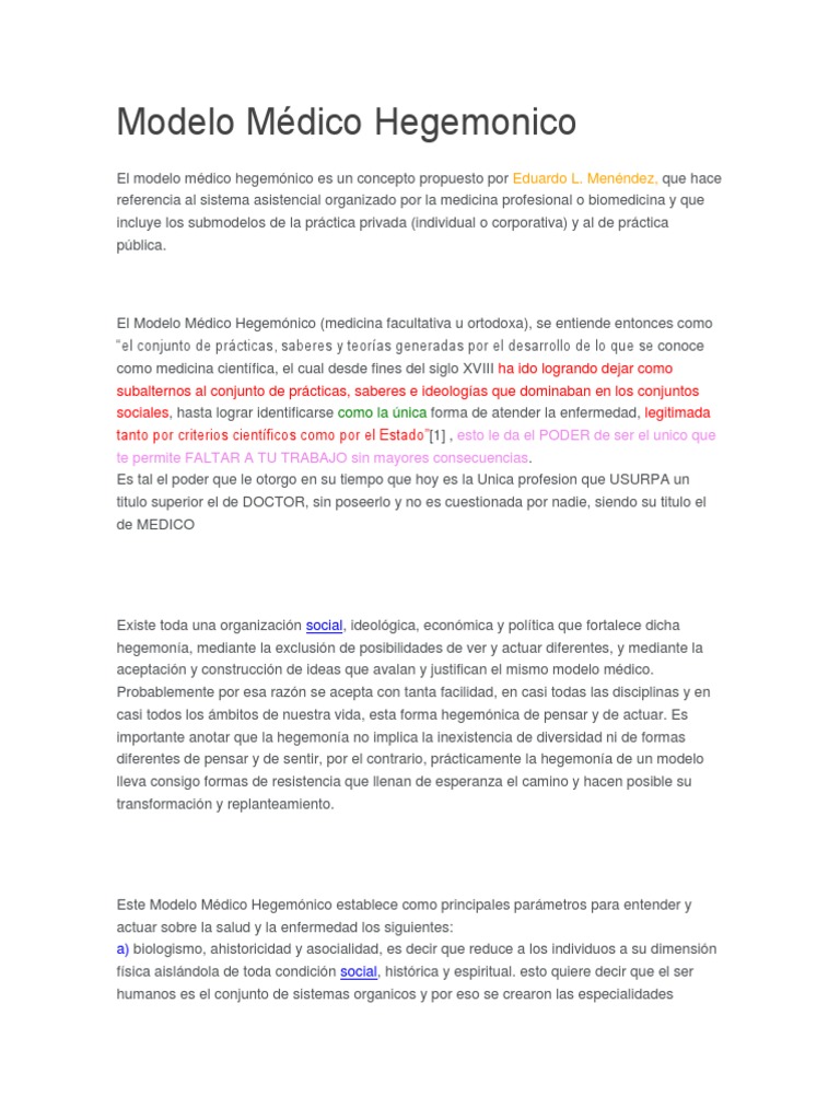 Modelo Médico Hegemonico | PDF | Hegemonía | Medicina