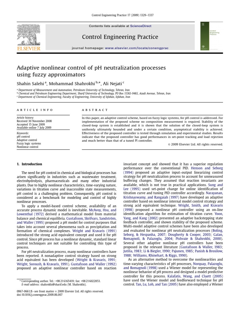 Fuzzy Adaptive Control for pH Neutralization | PDF | Control Theory ...