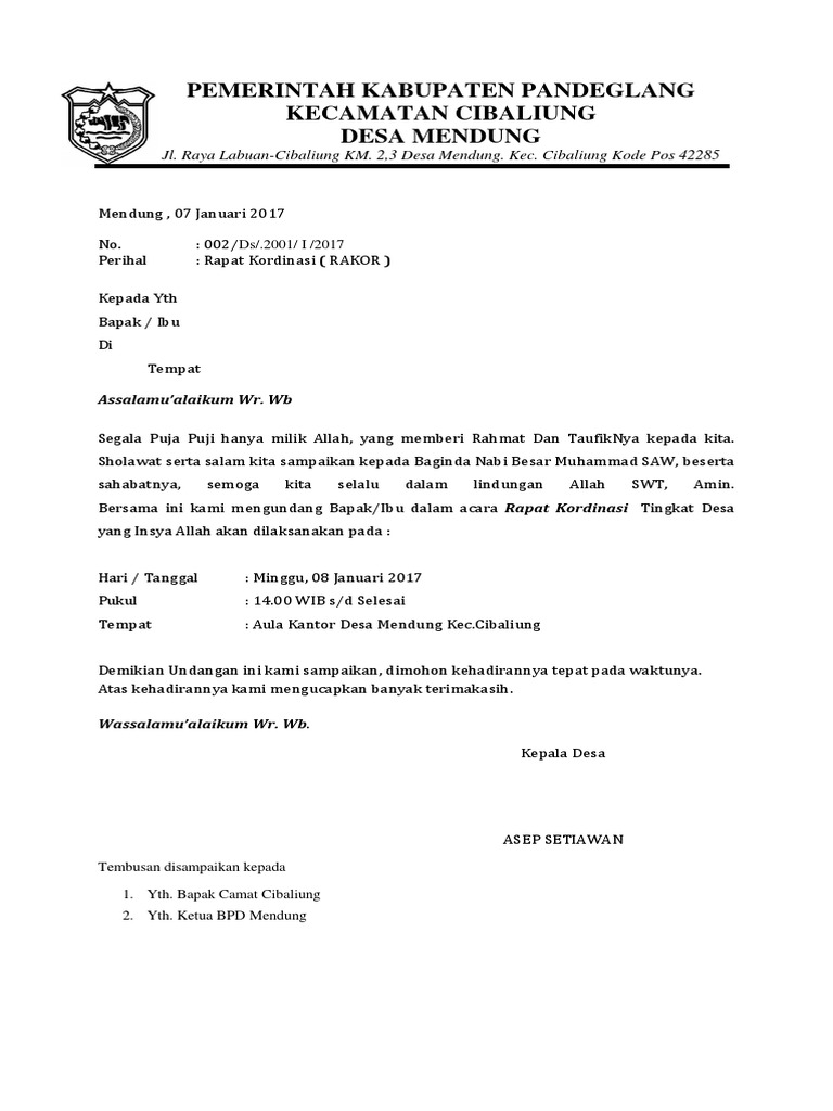 Surat Undangan Rapat Desa | PDF