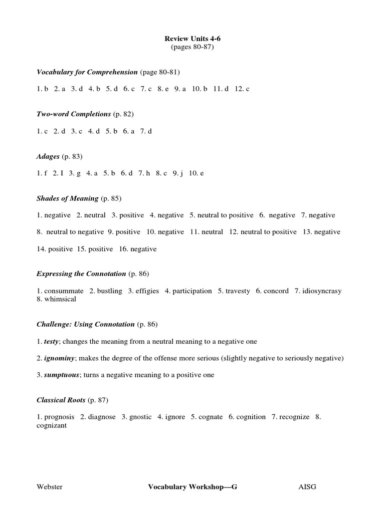 Vocabulary Workshop Level E Review Units 4 6 Answer Key
