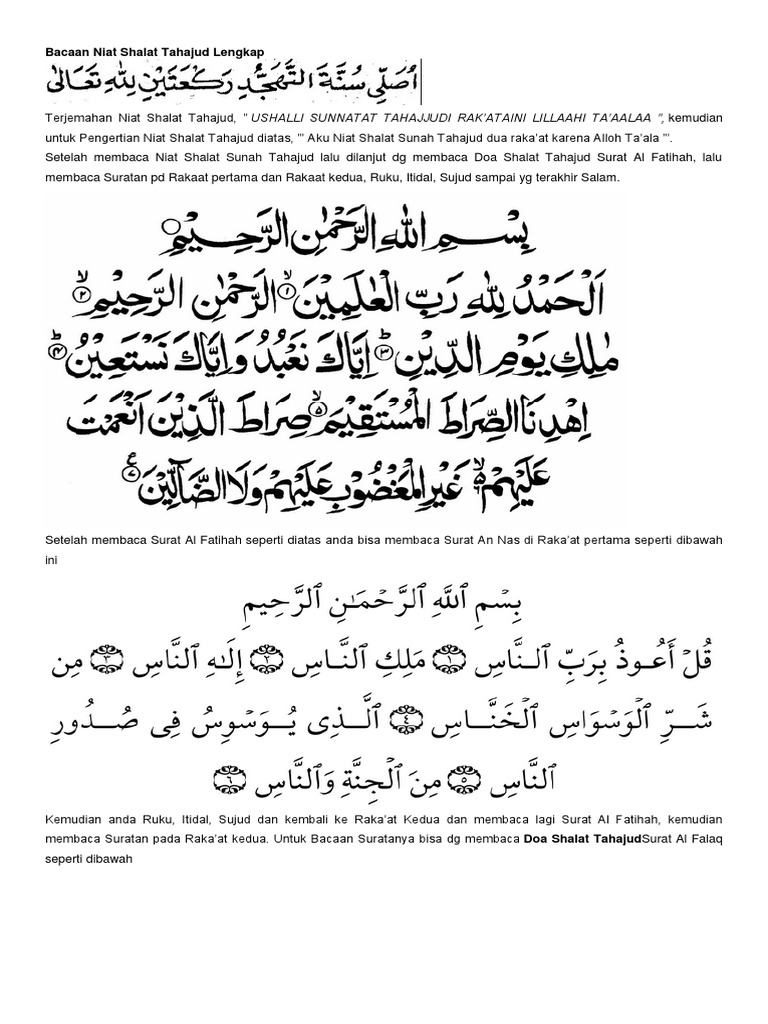 Bacaan Niat Shalat Tahajud Lengkap Pdf