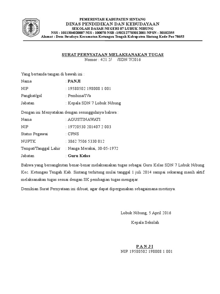 Surat Pernyataan Melaksanakan Tugas