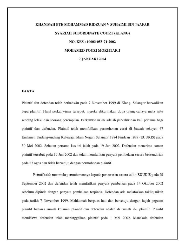 Khanisah Bte Mohammad Ridzuan V Suhaimi Bin Jaafar Pdf