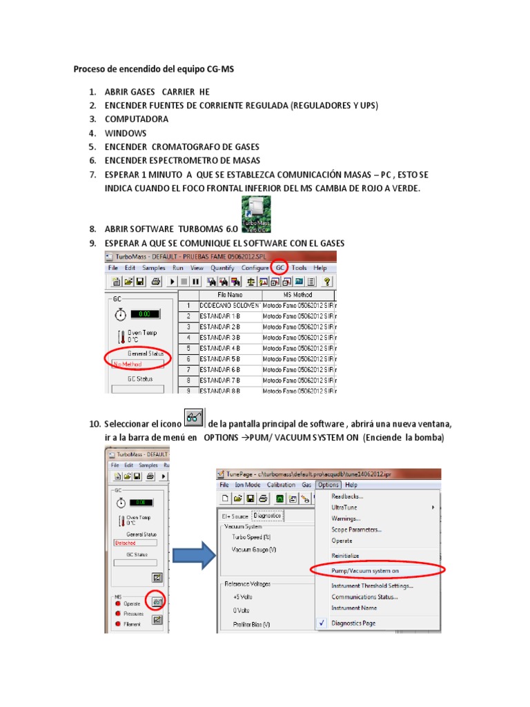 Proceso de Encendido CG-MS | PDF | Cromatografía de gases | Calibración