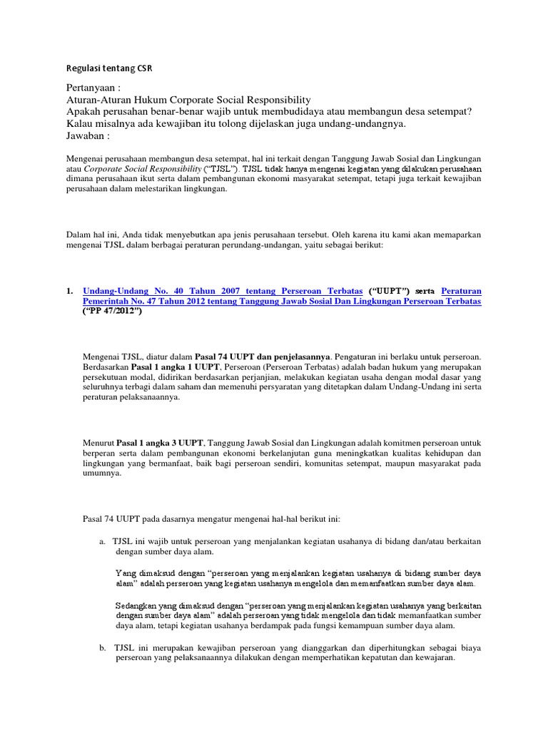 Regulasi Tentang CSR