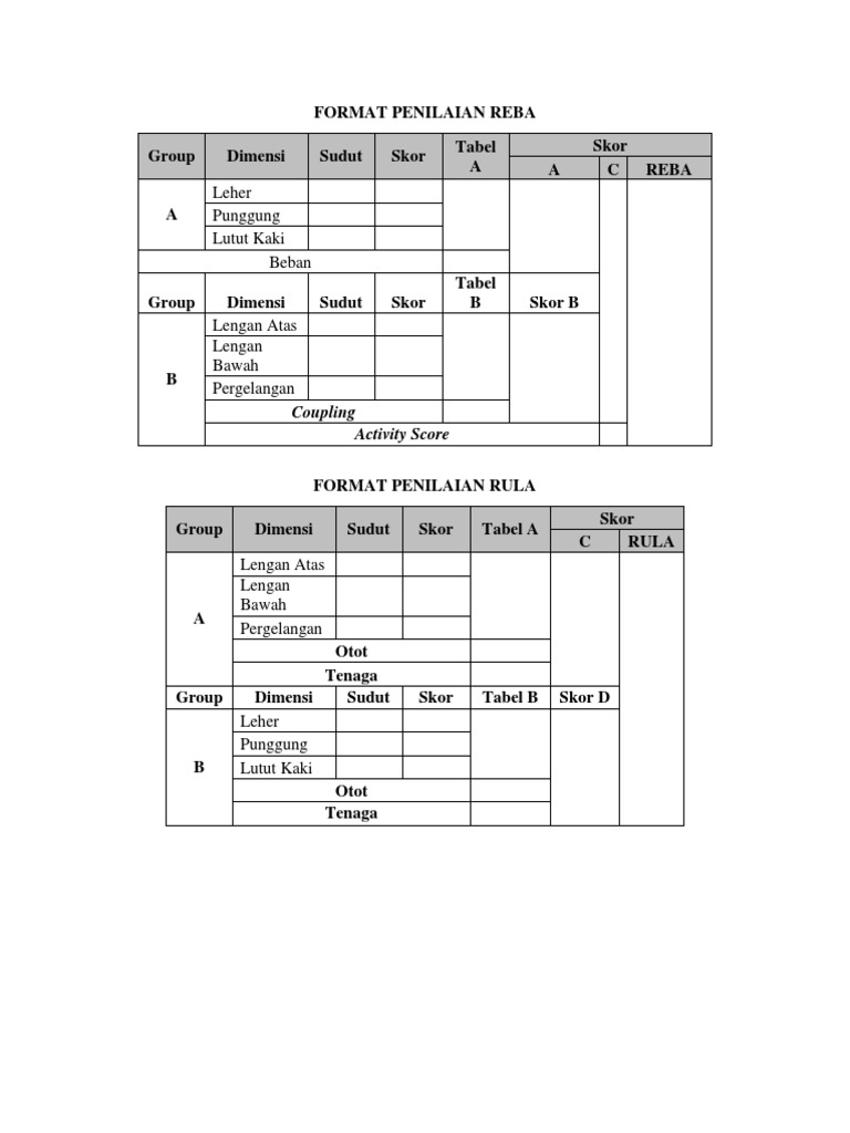 Format Penilaian REBA dan RULA | PDF
