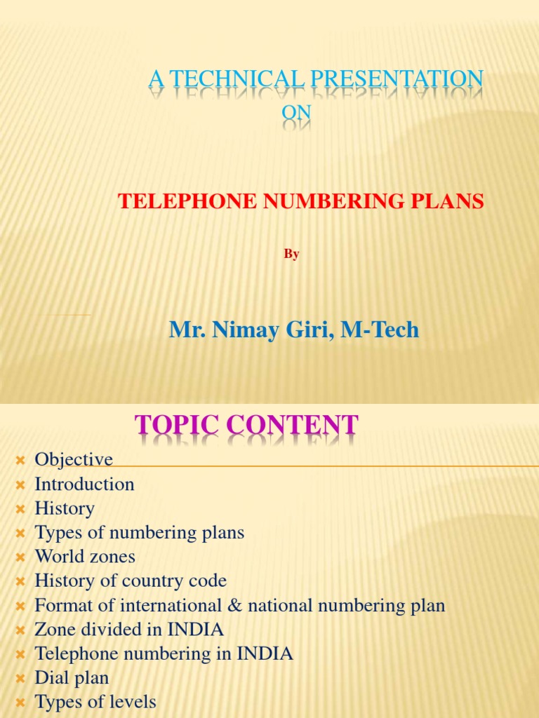 A Technical Presentation Telephone Numbering Plans PDF Telephone