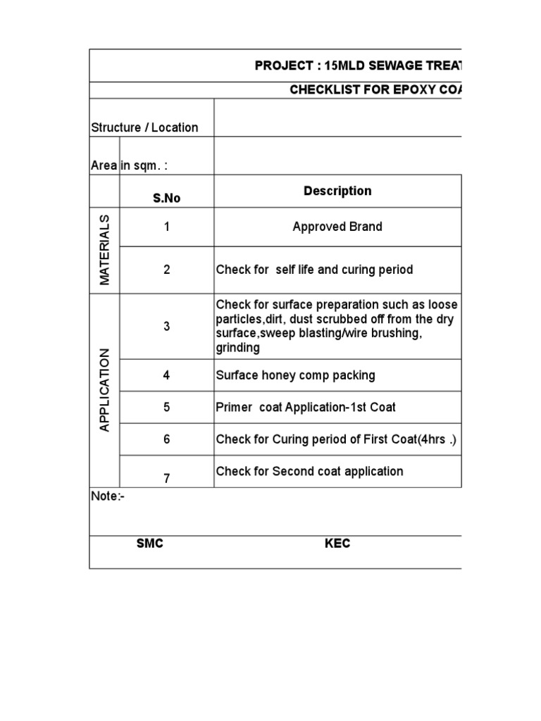 check list for epoxy coating.xls Epoxy Materials