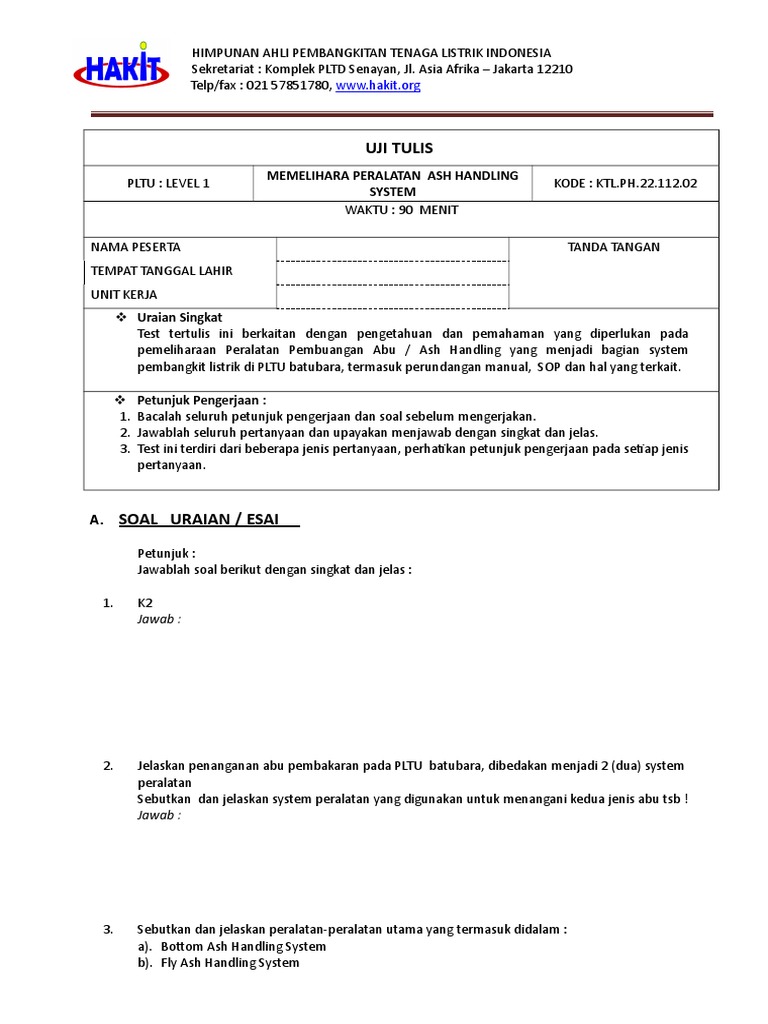 Ktl Ph 22 112 02 Memelihara Ash Handling System Print Doc