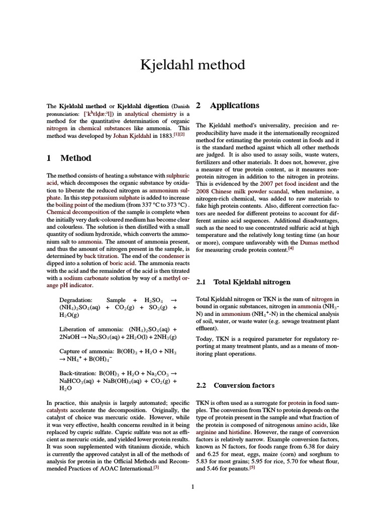 Kjeldahl Method Chemical Compounds Analytical Chemistry