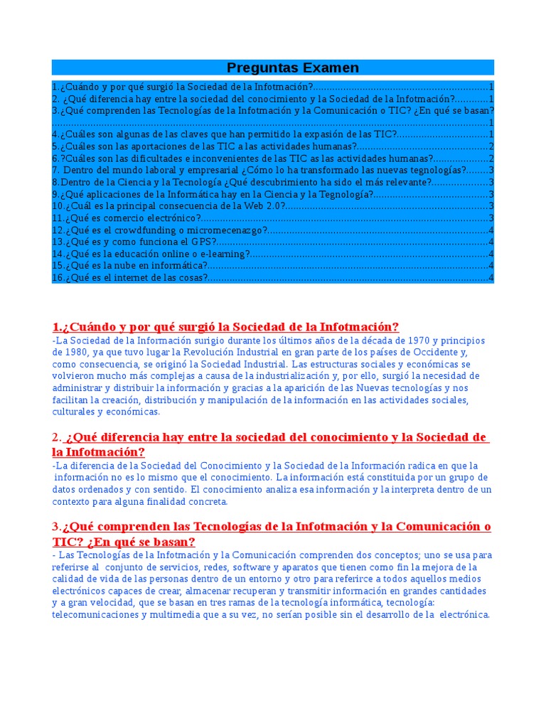 Examen TIC Con Indice | PDF | Tecnología de información y ...