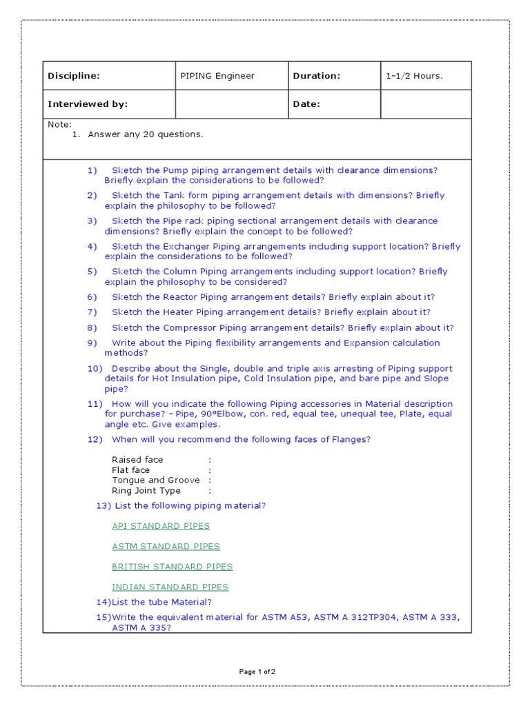 Piping Engineering Interview Guide | PDF | Pipe (Fluid Conveyance ...