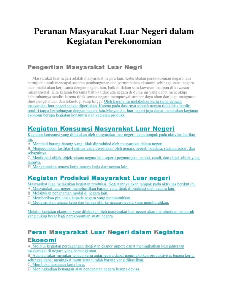 Peran Masyarakat Luar Negeri Dalam Kegiatan Ekonomi Sekali