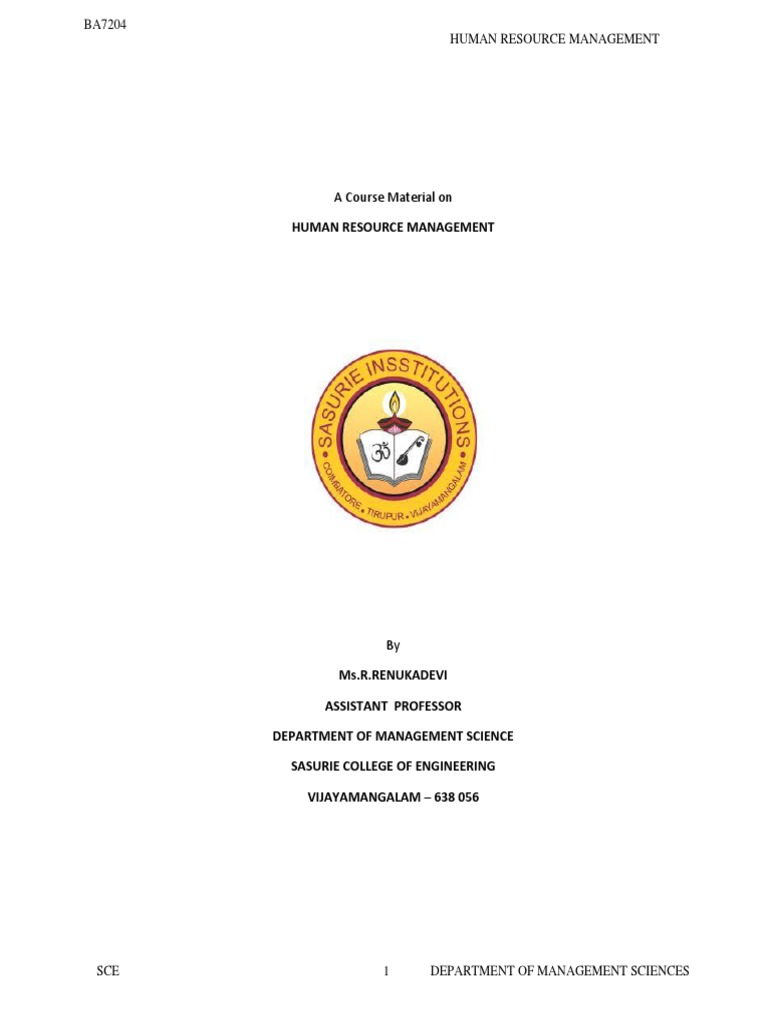 Ba7204 Human Resource Management Human Resource Management Human Resources