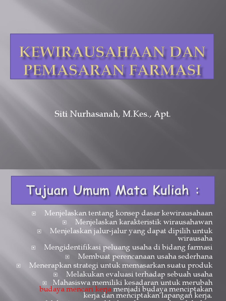 Kewirausahaan Dan Pemasaran Farmasi