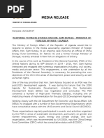 MEDIA RELEASE - Official Response by the MoFA - Kampala to bribery allegations against Sam Kutesa