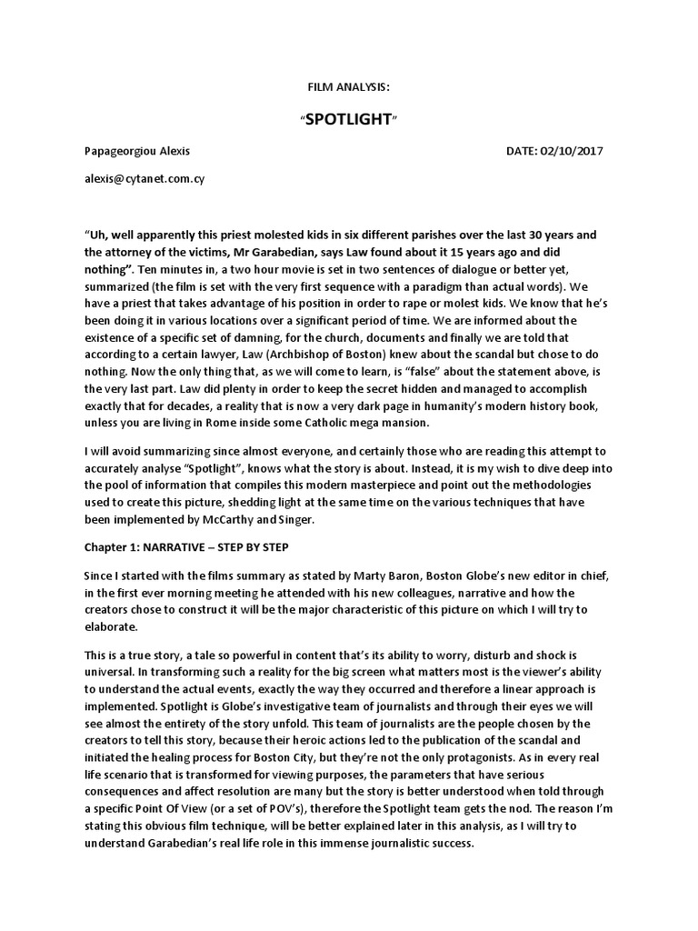 Spotlight Analysis PDF Narrative Narration