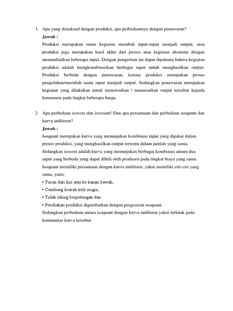 Pertanyaan Teori Produksi