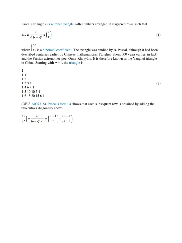 Understanding Pascal's Triangle Basics | PDF | Science & Mathematics ...