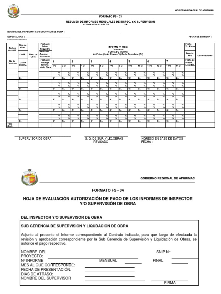 Formato FS para Supervisión de Obras | PDF | Gobierno | Business