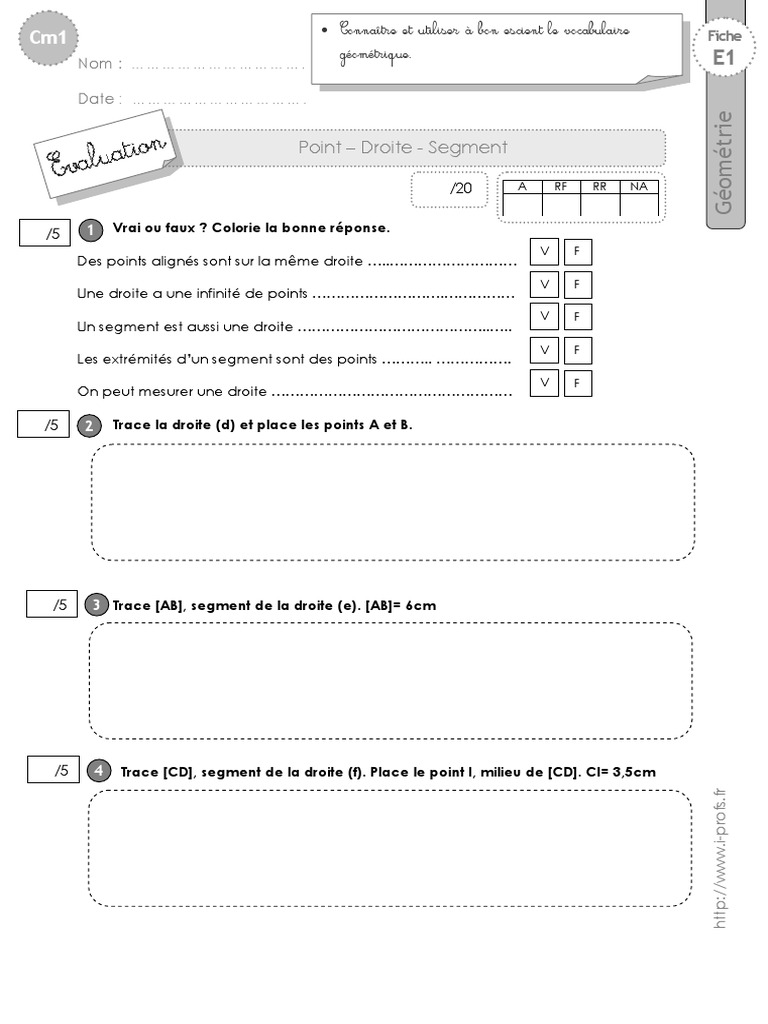 Droites Et Segments Ce2 Exercices Cm1 Evaluation Pont Droite Segment | PDF | Géométrie | Espace