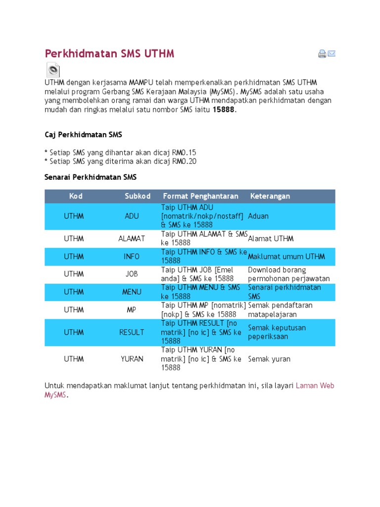 Perkhidmatan SMS UTHM | PDF