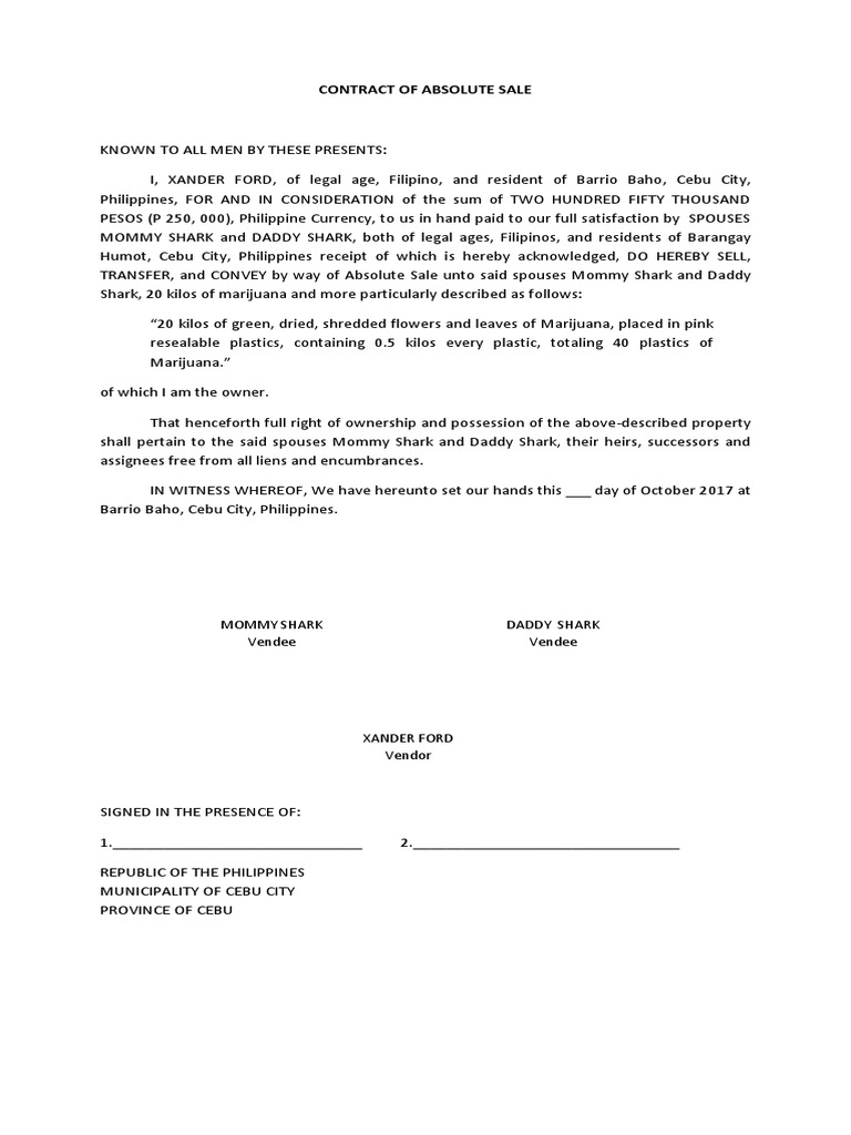 Contract of Absolute Sale Mommy Shark Vendee Daddy Shark Vendee PDF