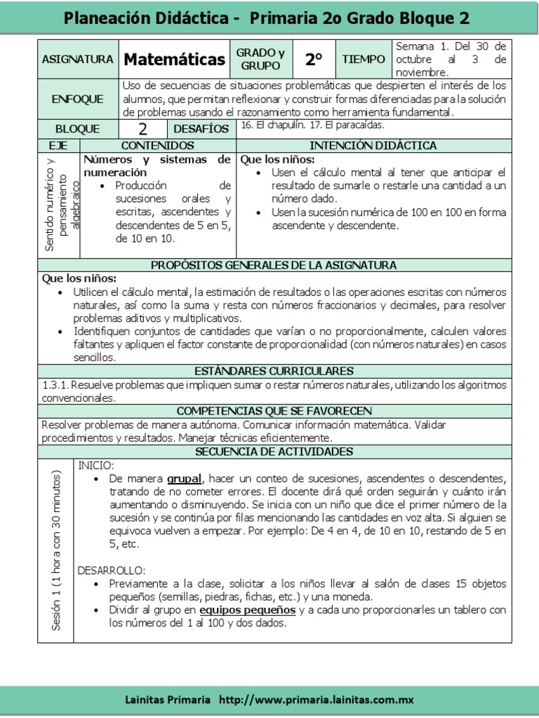 Plan 2do Grado - Bloque 2 Matemáticas (2017-2018) | PDF | Educación ...