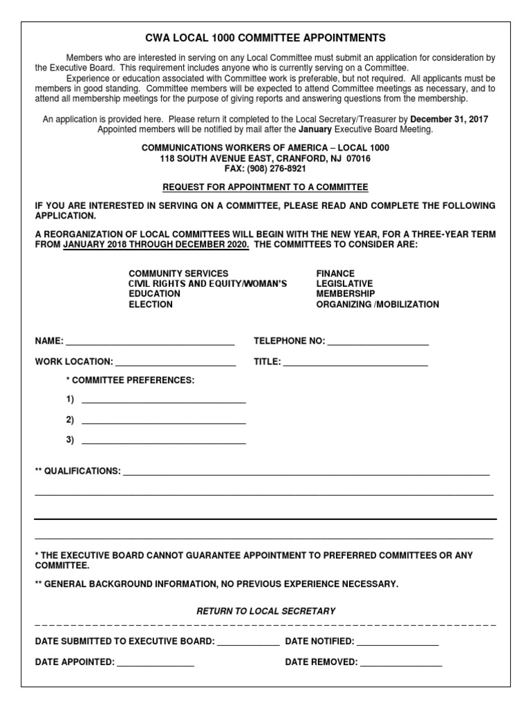 Local 1000 Committee Appointment Process | PDF | Board Of Directors ...