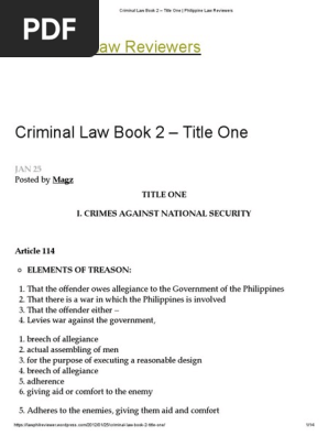 Criminal Law Book 2 Title One Philippine Law Reviewers