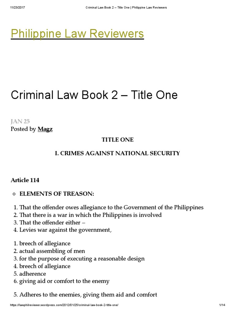 Crimes Against National Security And Laws Of Nations An Analysis Of