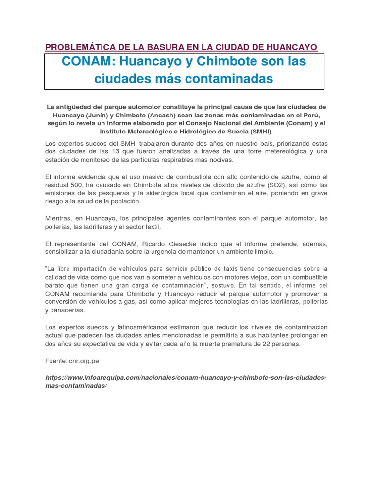 Problemática de La Basura en Huancayo | PDF | Reciclaje | Residuos