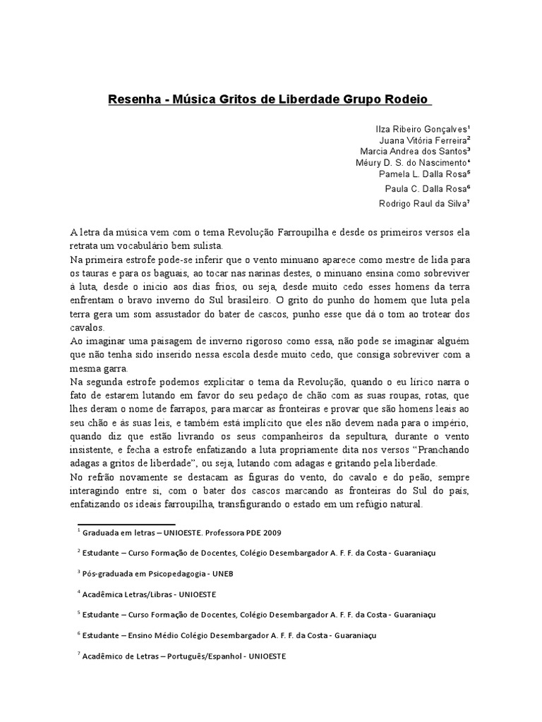 Música Gritos de Liberdade Grupo Rodeio