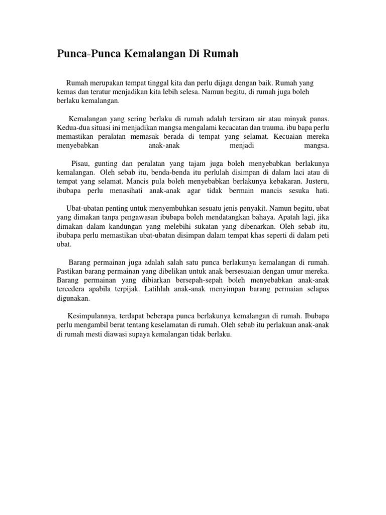 Punca Punca Kemalangan Di Rumah Pdf