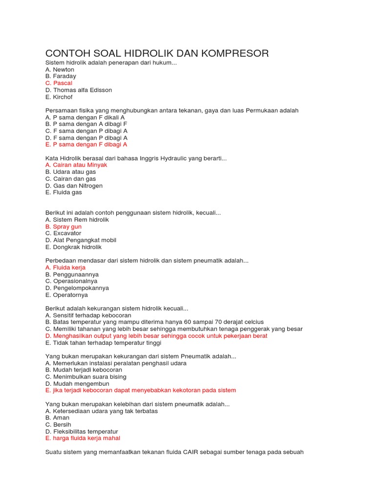 Contoh Soal Hidrolik Dan Kompresor