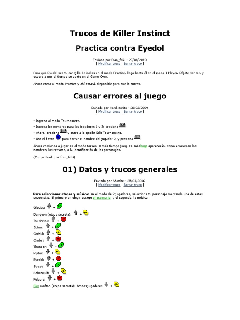 Trucos de Killer Instinct.doc Diseño de videojuegos Diseño de juego