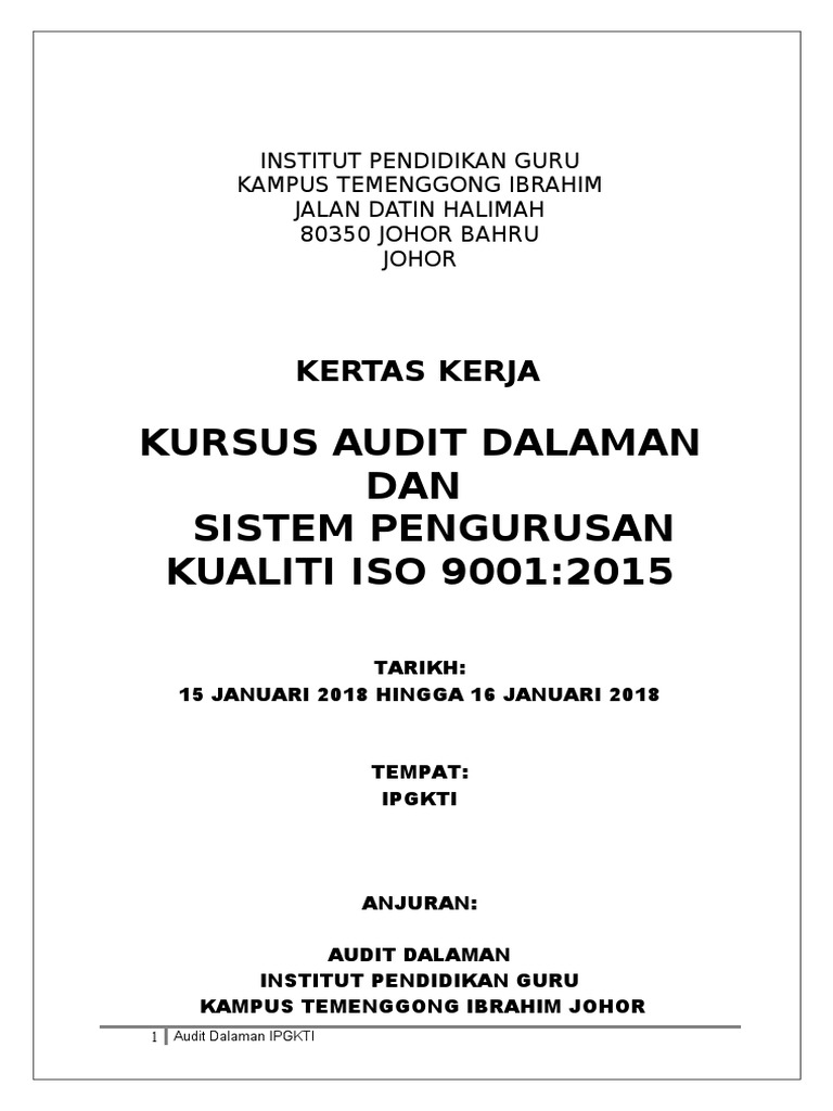 Kertas Kerja Kursus Audit Dalaman