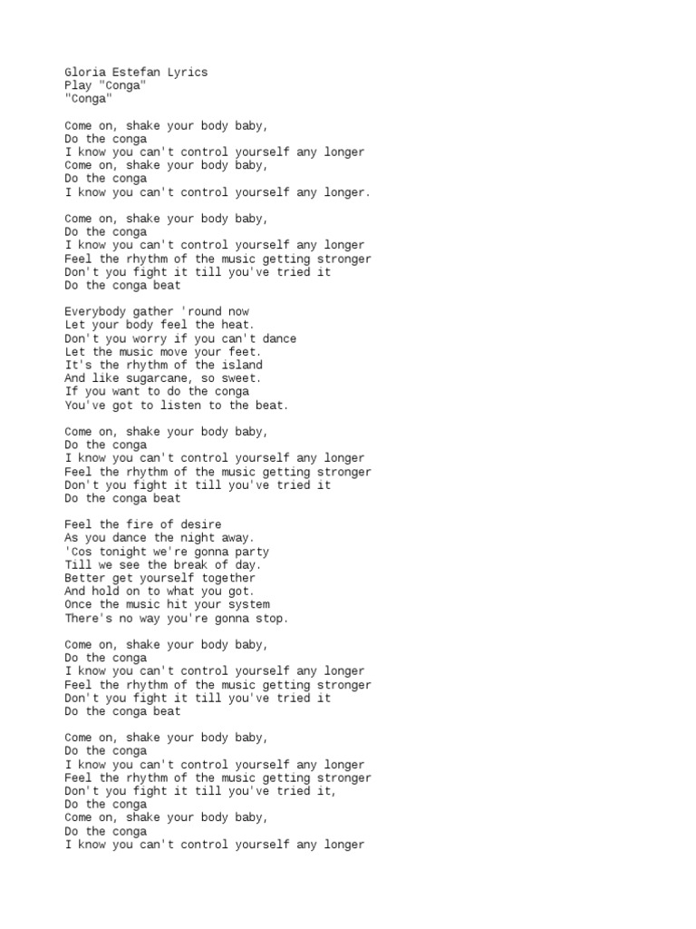 Conga Gloria Estefan Lyrics PDF