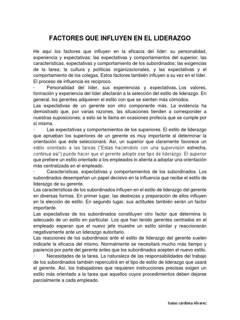 Factores Clave en el Liderazgo Eficaz | PDF | Liderazgo | Comportamiento